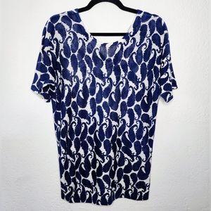 Talbots Women's Blue White Linen Blend Pullover Knit Lightweight Sweater Sz S